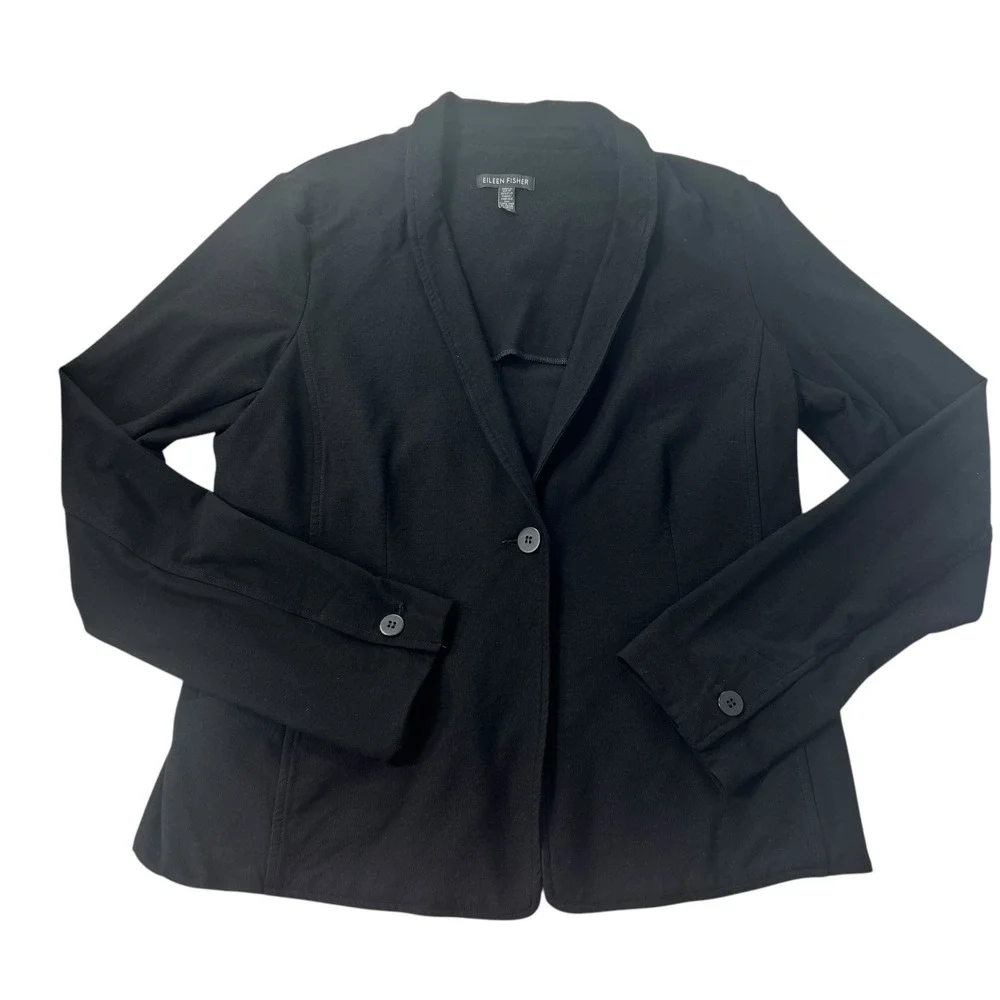 Eileen Fisher Classic Black Blazer Shawl Collar Tailored Fit S Petite Minimalist